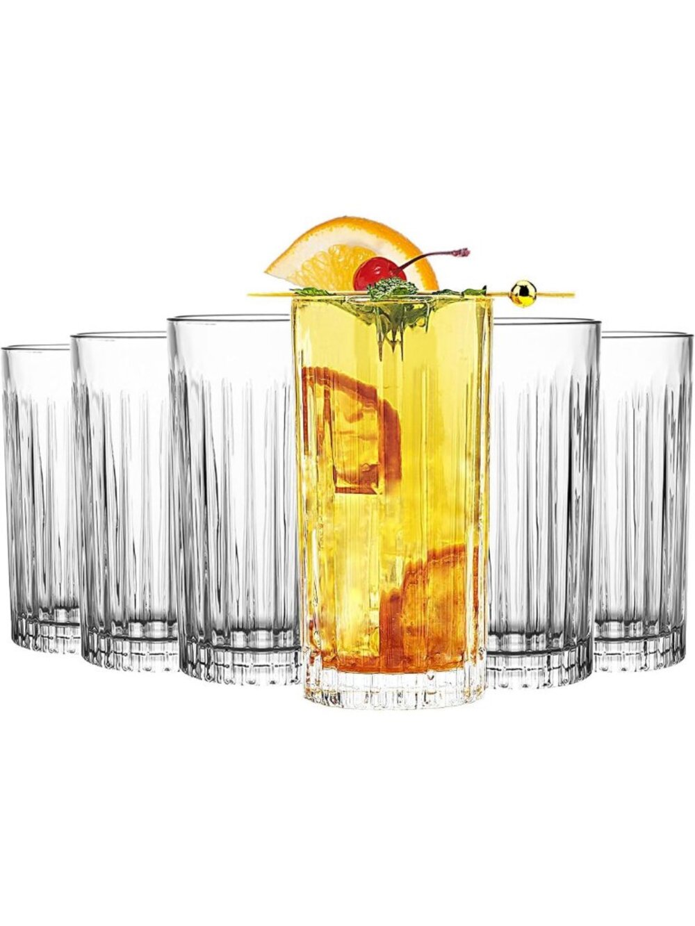 Highball Glasses Set of 6 - Drinking Glasses 14 Ounce - Collins Tall Beverage